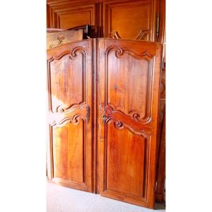 Small Pair Of 18th-century Cupboard Doors, Cherry Wood Frame