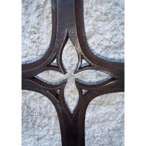 Rare Early Period Wrought Iron Fireplace Rack With Three Arms, Gothic Decoration