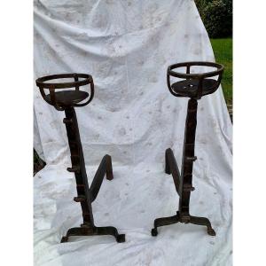 Brazier Andirons, 17th-century Wrought Iron Andirons