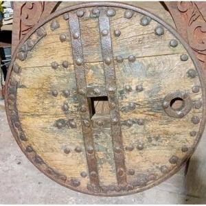Antique Solid Wheel From A Medieval Oak Tombrel