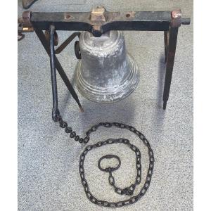 19th Century Bronze Bell And Its Wrought Iron Brackets, Complete With Its Chain