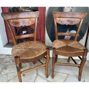 Pair Of 18th Century Cherry Wood Directoire Chairs