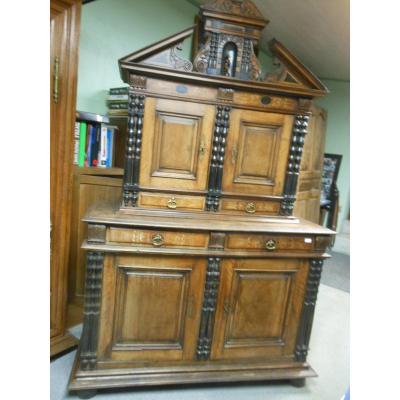 Modest Italian Cabinet Al In Walnut, 4 Doors 4 Drawers, XVIII Eme Sideboard 2 Corps Retreci