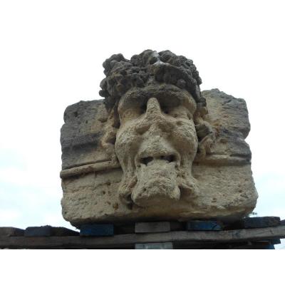 Grotesque, Bacchus, Fountain Head, Gueuloir, Keystone Limestone Sculpture
