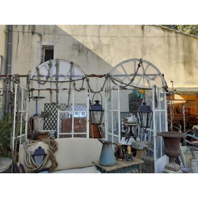 4 Elements d'Orangerie En Fer Forgé Et Verre 19 Eme, serre , jardin d'hiver,serre