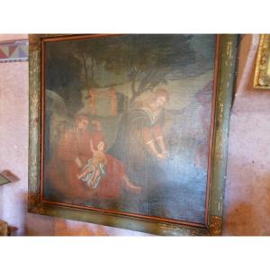 Large Table Naif 17 Eme, Country Scene, Laundry At The Fountain