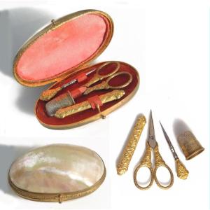 19th Century Mother-of-pearl Egg Sewing Kit