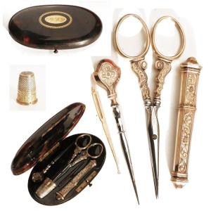 Nécessaire De Couture En Vermeil Napoléon III écrin Façon écaille