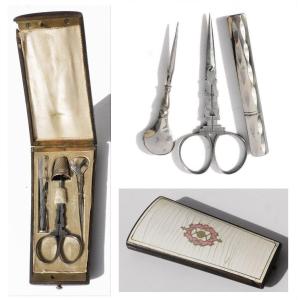 Old Napoleon III Steel Sewing Kit