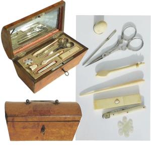 Box Set Sewing Necessary 19th Century Restoration Steel Scissors Tools Bone Ivory