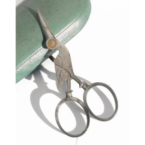 Pair Of Antique Steel Embroidery Scissors, Early 20th Century, Woodcock Shape