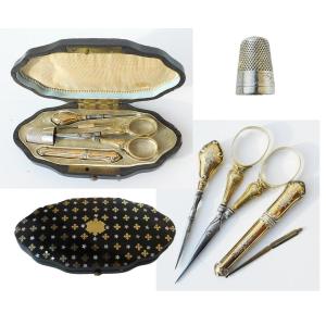 Napoleon III Sewing Kit Inlaid With Cieux Hallmark Case Needles Vermeil