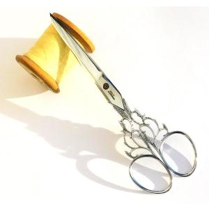 Pair Of Signed Sewing Scissors Steel Lace Art Nouveau Late 19th Early 20th Century