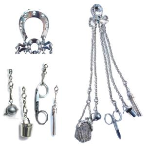 19th Century Steel Chatelaine Folding Scissors Thimble Holder Needle Case