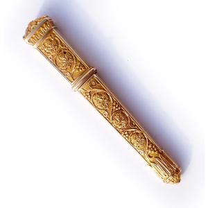 Early 19th Century Antique 18-karat Solid Gold Needle Case For Sewing Supplies