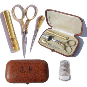 Antique Silver-gilt Sewing Kit, Late 19th/early 20th Century, Scissors