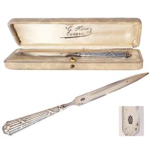 Antique Letter Opener With Solid Silver Handle In Its Case, Early 20th Century
