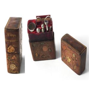 Book-shaped Case, Antique Sewing Kit, Lady's Companion, 19th Century, Scissors, Thimble 