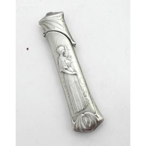 Sterling Silver Needle Case Art Nouveau Les Fileuses De Vernon Early 19th Century Necessary Sewing