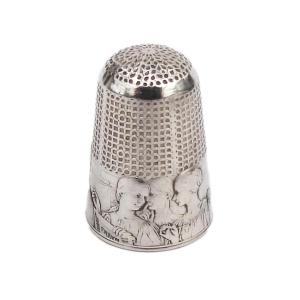 Solid Silver Thimble Art Nouveau Les Fileuses De Vernon Early 19th Century Necessary Sewing