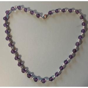 Amethyst Necklace With Silver Beads And Solid Silver Clasp