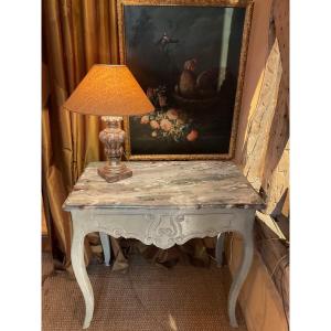Curved Painted Console In Carved Wood 18th Century With A Faux-marble Top From The Arles Region