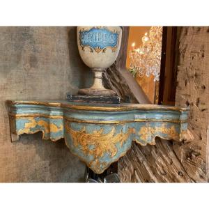 Corner Wall Console (italy 18th) In Carved And Gilded Wood