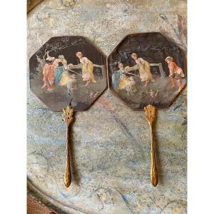 Paire De Pare-chaleur ( Peinture Sur Soie ) Début XX ème 