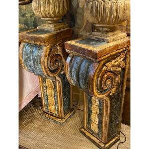 Pair Of 17th Century Carved Wooden Pilasters (as Is)
