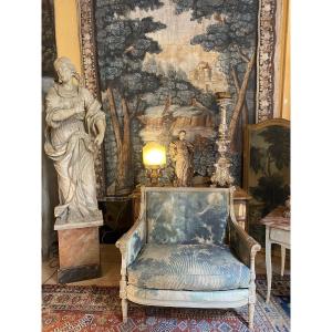 Painted Carved Wooden Marquise (circa 1850) Covered With Fabric By Pierre Frey