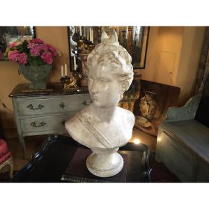Large Bust Of Diana By Eugène Denis Arrondelle In Plaster, 19th Century 