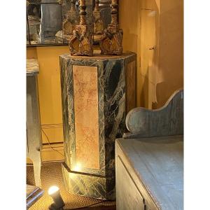 Pair Of Octagonal Columns In Faux-marble Painted Wood (italy, Late 19th Century)