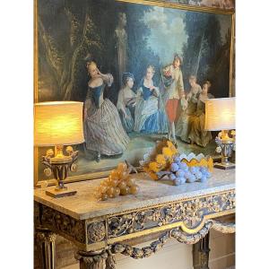 Large Framed Oil On Canvas From The 18th Century Depicting A Gallant Scene