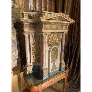 Tabernacle In Gilded, Carved And Painted Wood From The 18th Century (beautiful Architecture)