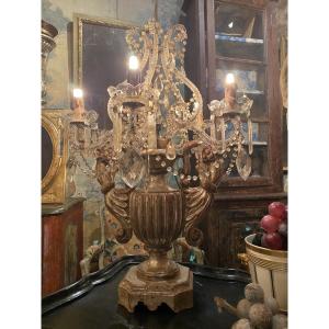Pair Of Italian 5-light Candelabra (silvered Wooden Base), 20th Century 