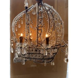 Caravel Chandelier With 4 Lights (beautiful Beadwork) Italy 20th C