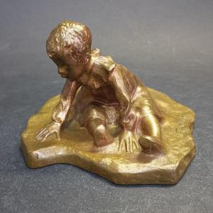 Seated Child, Signed Bronze