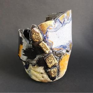 Gérard Leclercq, Asymmetrical Ceramic Vase From Roanne, H: 23 Cm