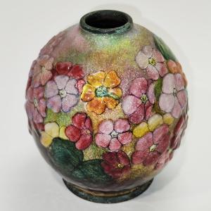 Camille Fauré, Limoges Enamel Vase With Floral Decoration