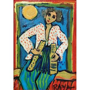 Raya Sorkine, Accordionist In The Moonlight (oil On Canvas, 1f)