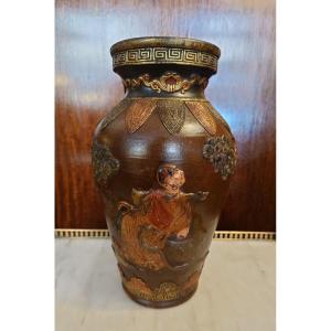 Japanese Terracotta And Lacquer Vase