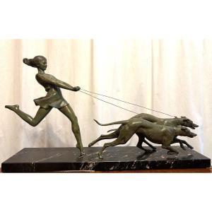 The Young Girl With Greyhounds From The Art Deco Period