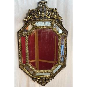 Mirror With Glazing Beads From The Napoleon III Period