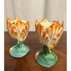 Pair Of Tulip Flower Frogs From The 1900s
