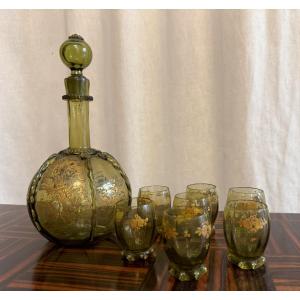 Enamelled Glass Liqueur Set, Circa 1900