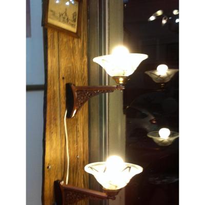 Pair Of Art Deco Period Wall Lights. Sign