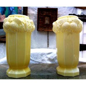 Pair Of Opaline Vases From The Art Deco Period