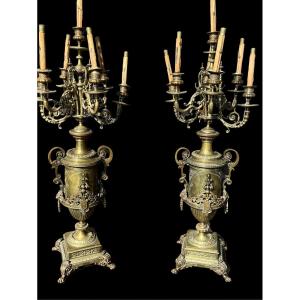 Pair Of Important Bronze Candelabra Renaissance Style