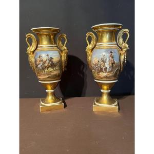 Important Pair Of Empire Vase In Paris Porcelain