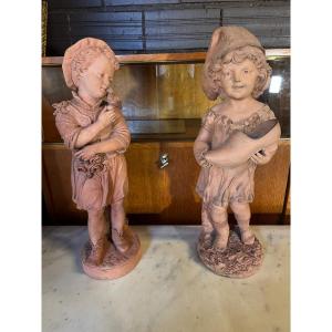 Pair Of Terracotta Children